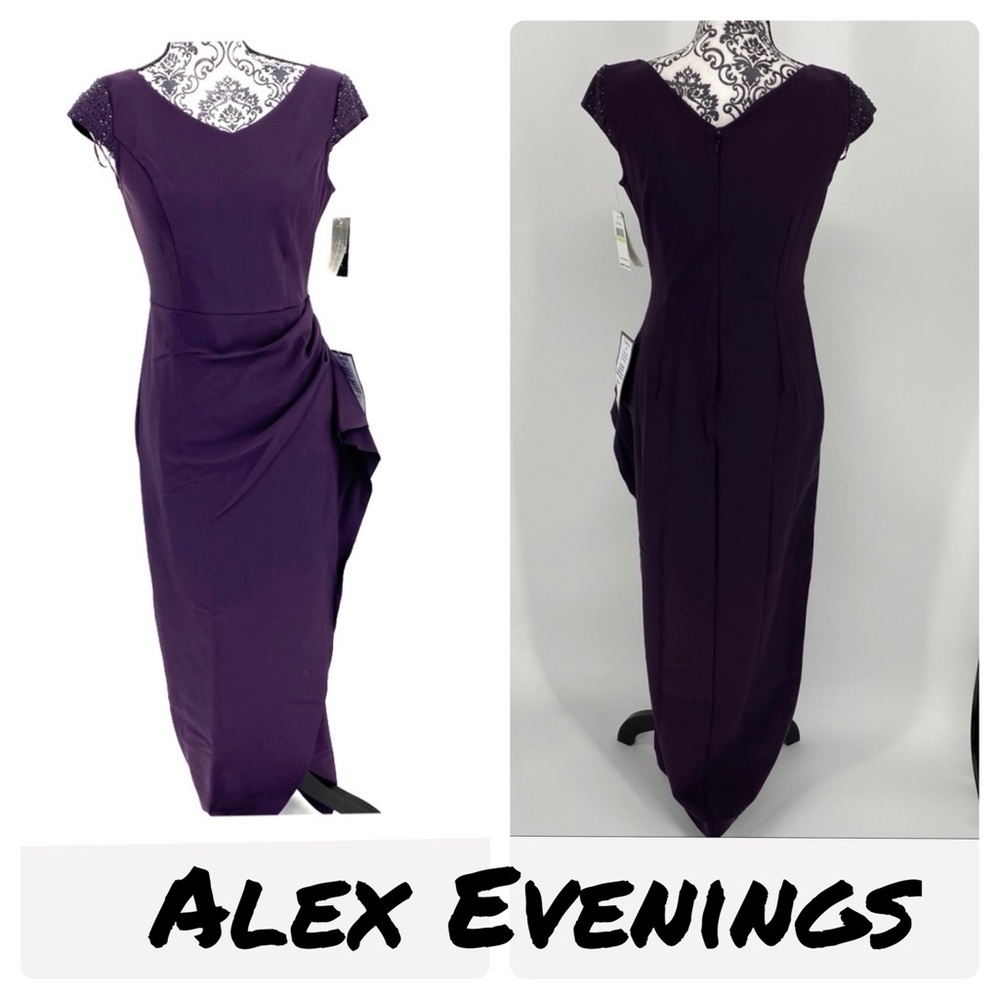 Alex Evenings Long Purple Cocktail Dress Sequins
